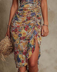 Aura™ | Boho Floral Ruched Midi Dress