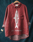 Faye | Sardine Fish Graphic Printed Women's Casual Shirt