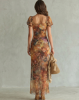 Ciel | Ruffled Sleeve Ruched Slit Midi Dress