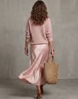 Luciana | Bias Fall Satin Skirt Knit Layer Set