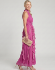 Orea | High Neck Gathered Ruffle Layers Maxi Dress