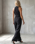 Dara | Zip Front Contrast Stitch Wide Leg Jumpsuit