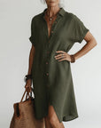 Timéa™ — Midi Shirt Dress Breathable Parisian Elegance
