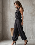 Yvaine | Drape Neck Fluid Top Wide Leg Set