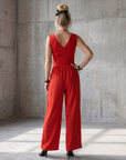 Vincenza | Deep V Waist Defined Wide Leg Jumpsuit