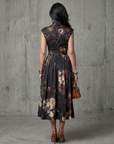 Greta | High Neck Keyhole Floral Pleated Midi Dress