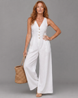 Lyssara | Button Front Sleeveless Wide Leg Relaxed Jumpsuit
