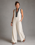 Velmira | Embroidered V Neck Sleeveless Wide Leg Jumpsuit