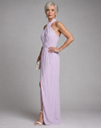Vaelora | Cross Halter Draped Side Slit Midi Dress