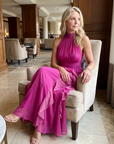 Orea | High Neck Gathered Ruffle Layers Maxi Dress