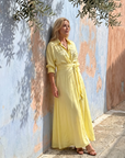 Zelith | Belted Collared Flowing Long Sleeve Midi Dress