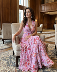 Nori | Halter Neck Ruched Bodice Floral Maxi Dress