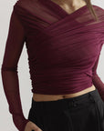 Michelle | Women Ruched Mesh Long Sleeve Top