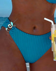 Vertical Pattern Bikini with Metal Buckle Split