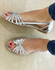 Open-toe sandals with metallic shine
