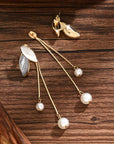 Long Pearl Leaf Earrings