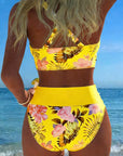 Bikini with contrasting floral pattern and split