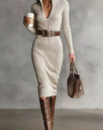 Diane | Knitted Midi Dress with Belt and High Neck