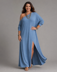 Asterelle | One Shoulder Side Slit Flowing Midi Dress