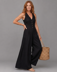 Lyssara | Button Front Sleeveless Wide Leg Relaxed Jumpsuit