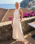 Astrielle | Belted High Neck Wide Leg Sleeveless Jumpsuit