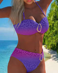 Halter Neck Swimsuit with Leopard Print and Gradient