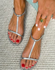 Metallic Flat Sandals with T-Straps