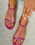 Metallic Flat Sandals with T-Straps