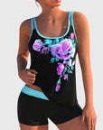 Flor – Floral tankini with shorts, creates a flat stomach effect