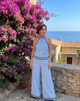 Zephyrine | Contrast Trim Halter Neck Wide Leg Jumpsuit