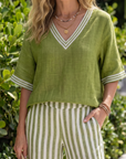 Wren | Contrast V Neck Tunic Stripe Trouser Set