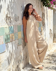 Sylvara | Pleated Halter Neck Wide Leg Relaxed Jumpsuit