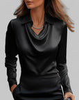 Rose | Women’s Draped Neck Long Sleeve Satin Blouses