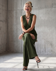 Vincenza | Deep V Waist Defined Wide Leg Jumpsuit