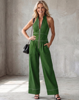 Dara | Zip Front Contrast Stitch Wide Leg Jumpsuit