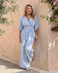 Emene | Draped V Neck Wide Leg Relaxed Jumpsuit