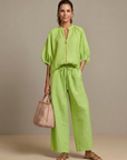 Natalia | Zip Front Blouson Top Wide Leg Set