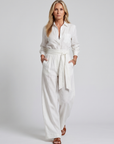 Jovie | Long Sleeve Button Front Wide Leg Jumpsuit