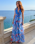 Nori | Halter Neck Ruched Bodice Floral Maxi Dress