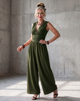 Vincenza | Deep V Waist Defined Wide Leg Jumpsuit