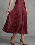 Theodora | Pleated Waistline Stripe Midi Dress