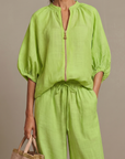 Natalia | Zip Front Blouson Top Wide Leg Set