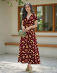Lyra | Elegant Floral V-Neck Midi Dress