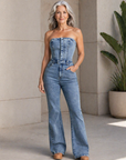 Linda | Strapless Denim Jumpsuit