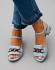 Blue flat sandals with stitching detail