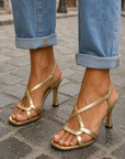 Metallic Gold Sandals with Crossed Straps