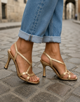 Metallic Gold Sandals with Crossed Straps