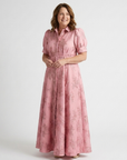 Xanthea | Short Sleeve Belted Floral Textured Maxi Shirt Dress
