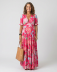 Ione | Short Sleeve V Neck Floral Midi Dress