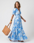 Ione | Short Sleeve V Neck Floral Midi Dress